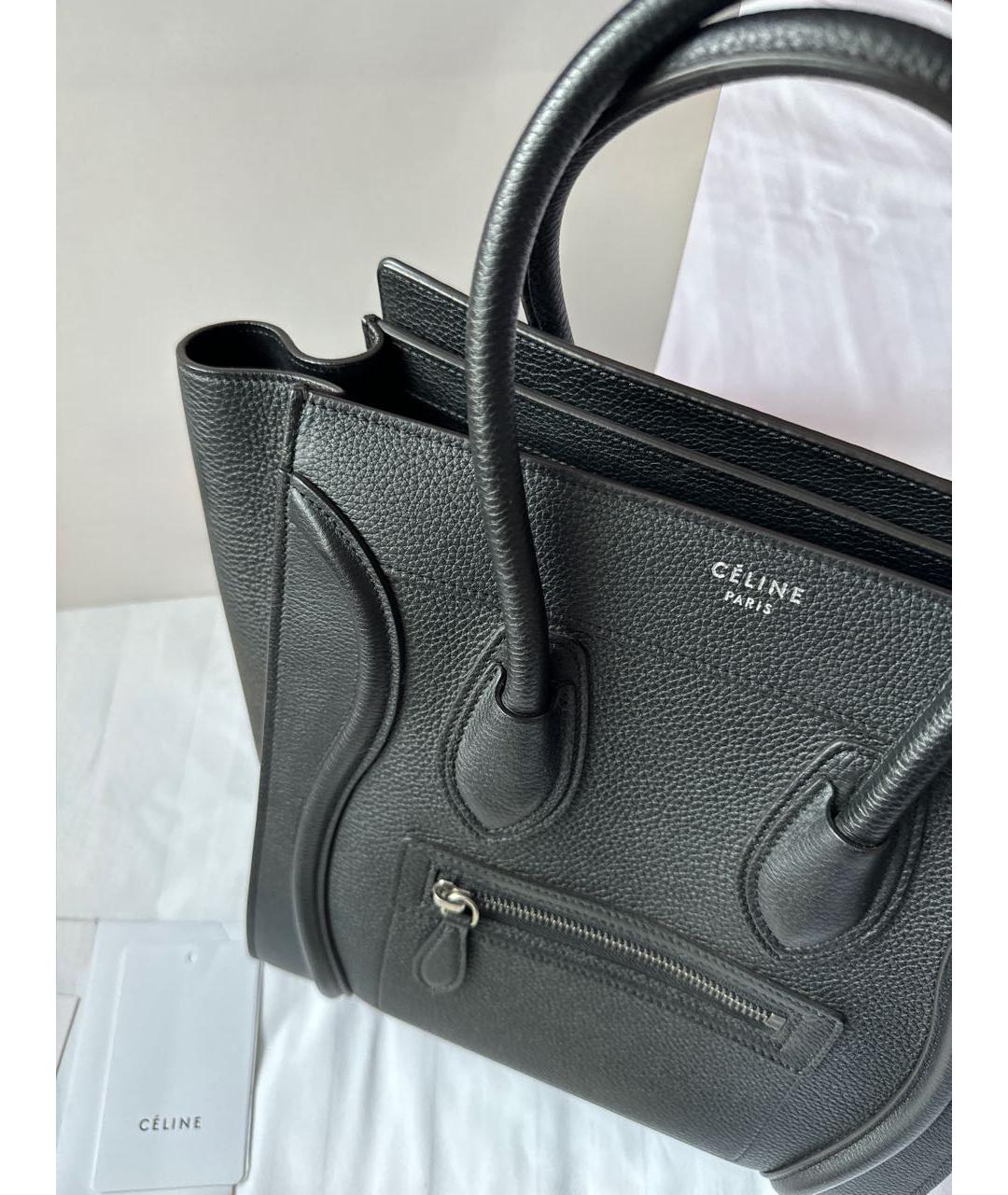 CELINE Черная кожаная сумка тоут, фото 6
