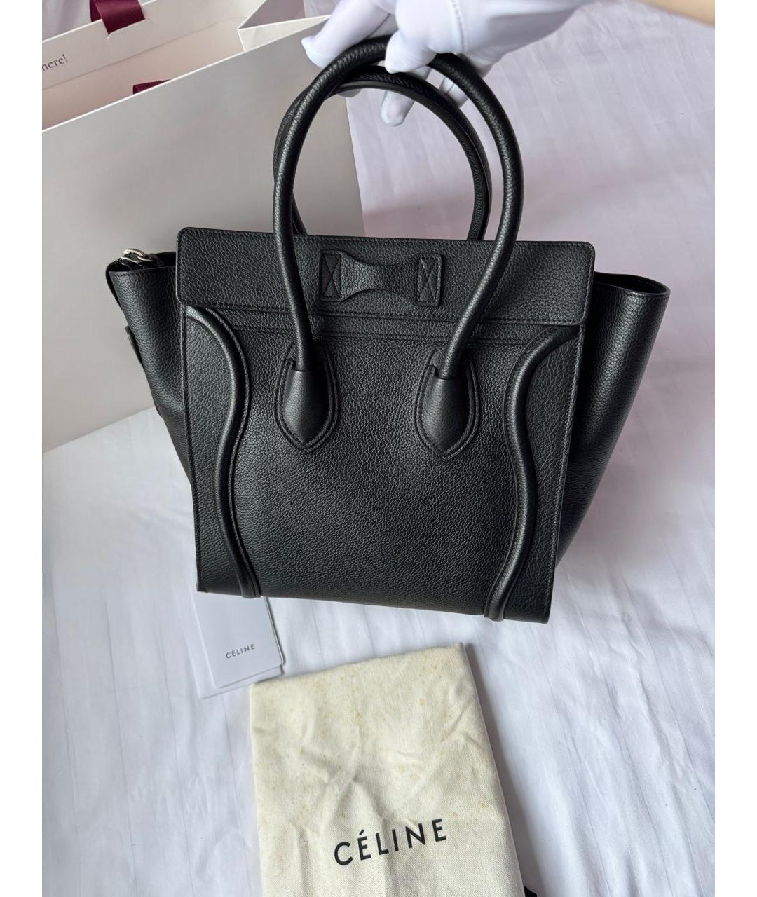 CELINE Черная кожаная сумка тоут, фото 3