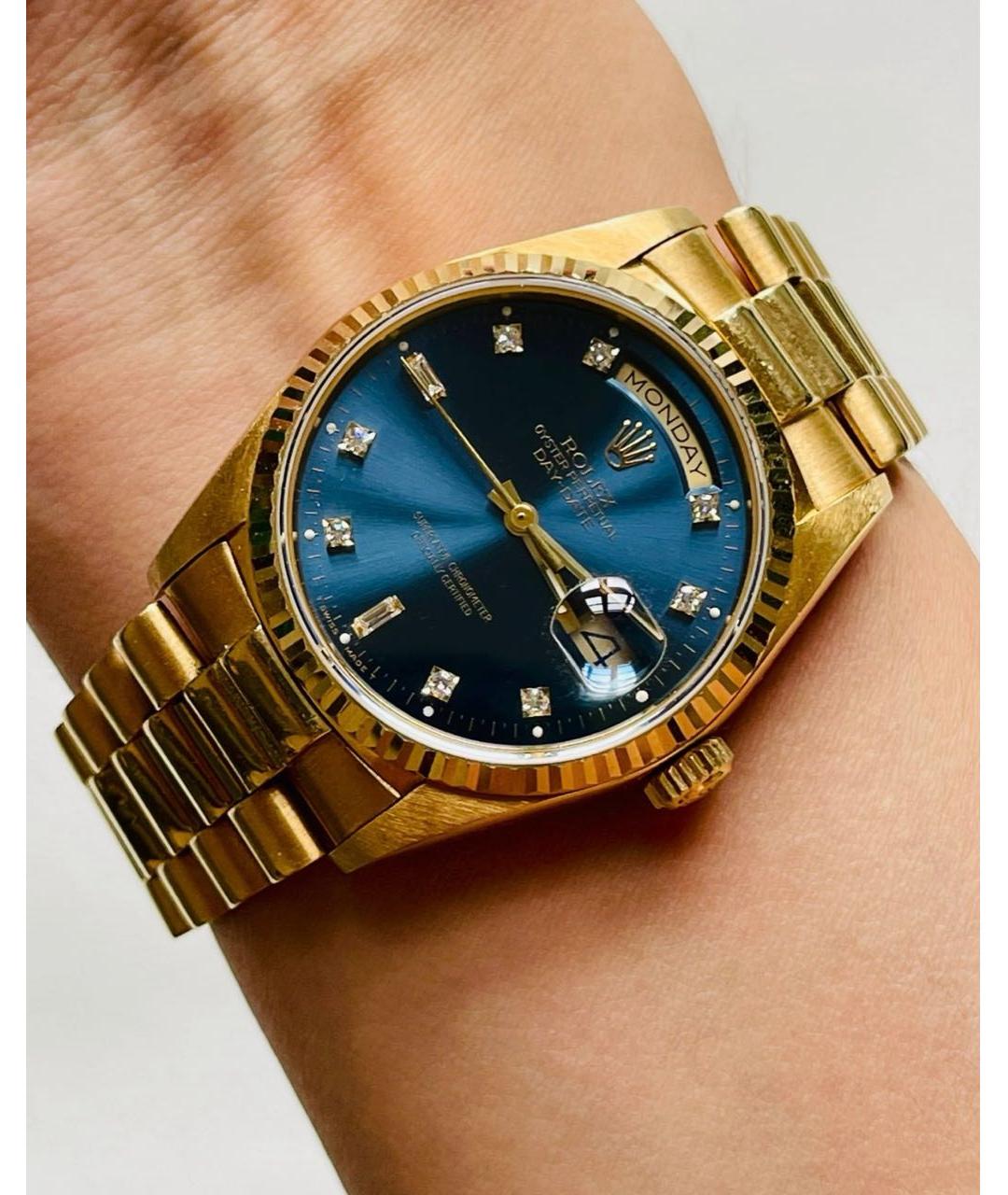 ROLEX Синие часы из желтого золота, фото 6