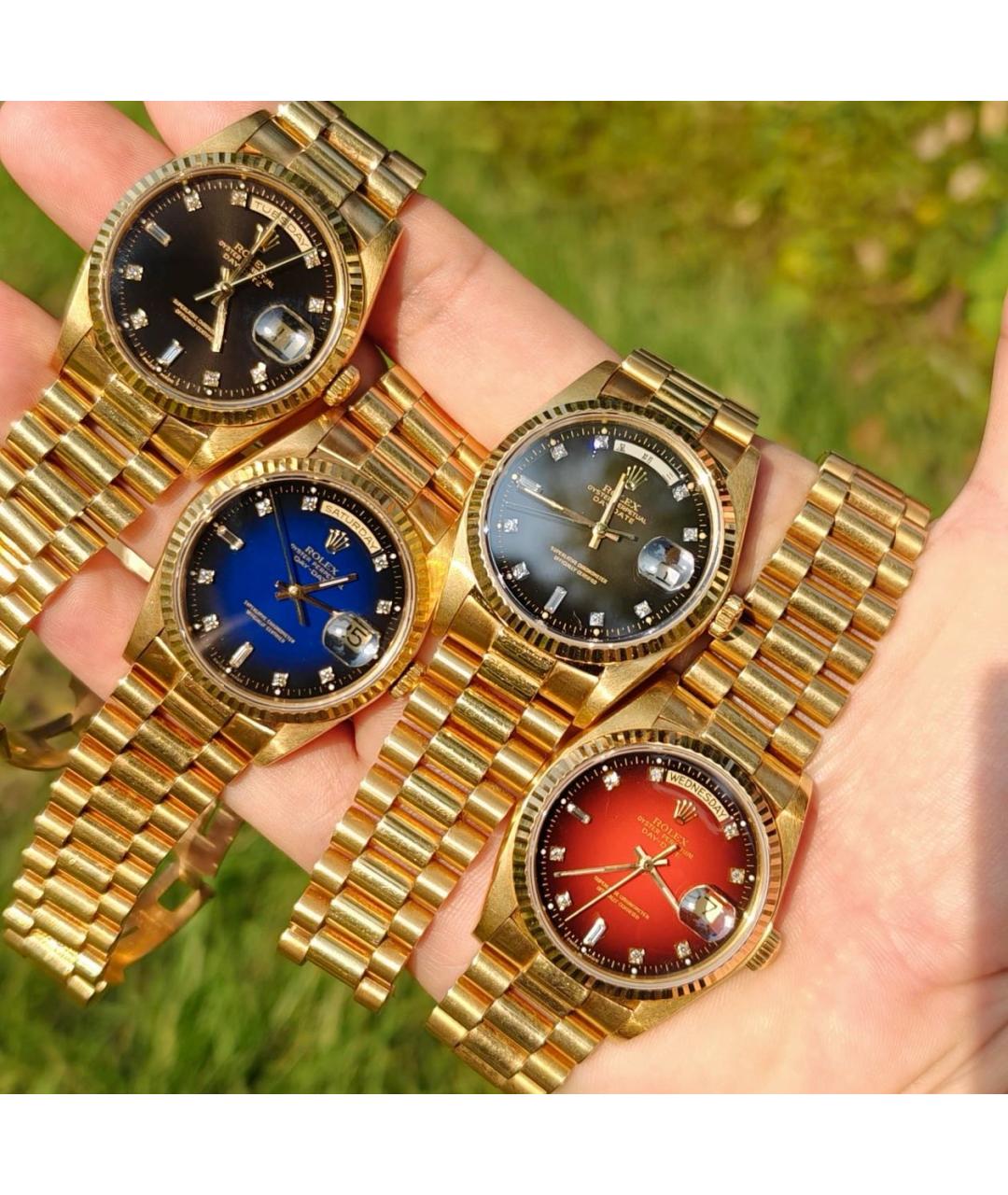 ROLEX Синие часы из желтого золота, фото 8