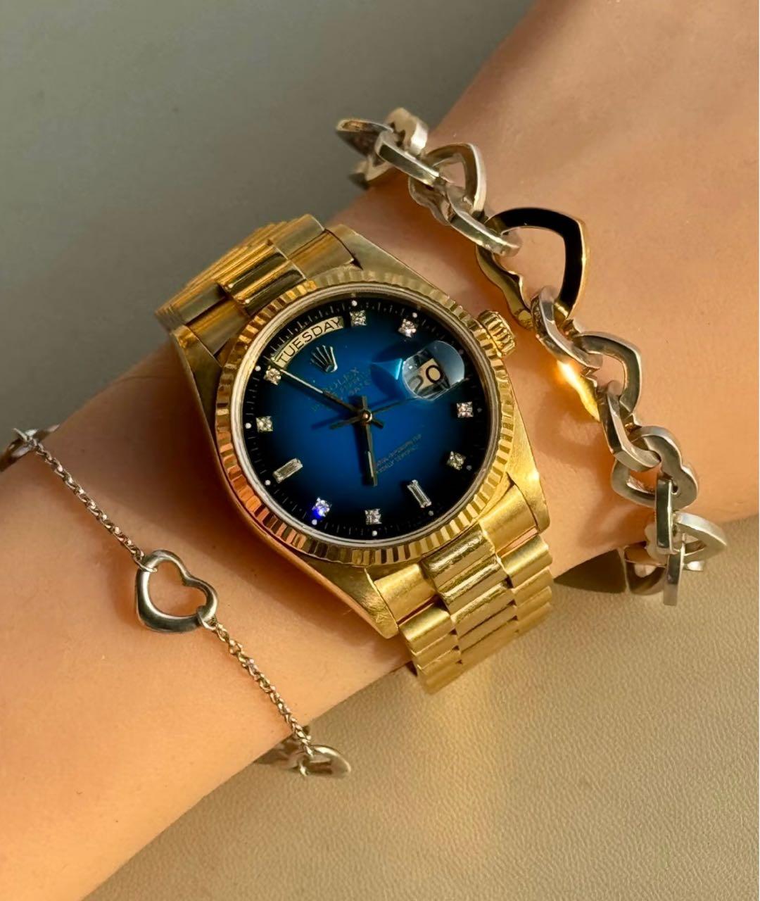 ROLEX Синие часы из желтого золота, фото 2
