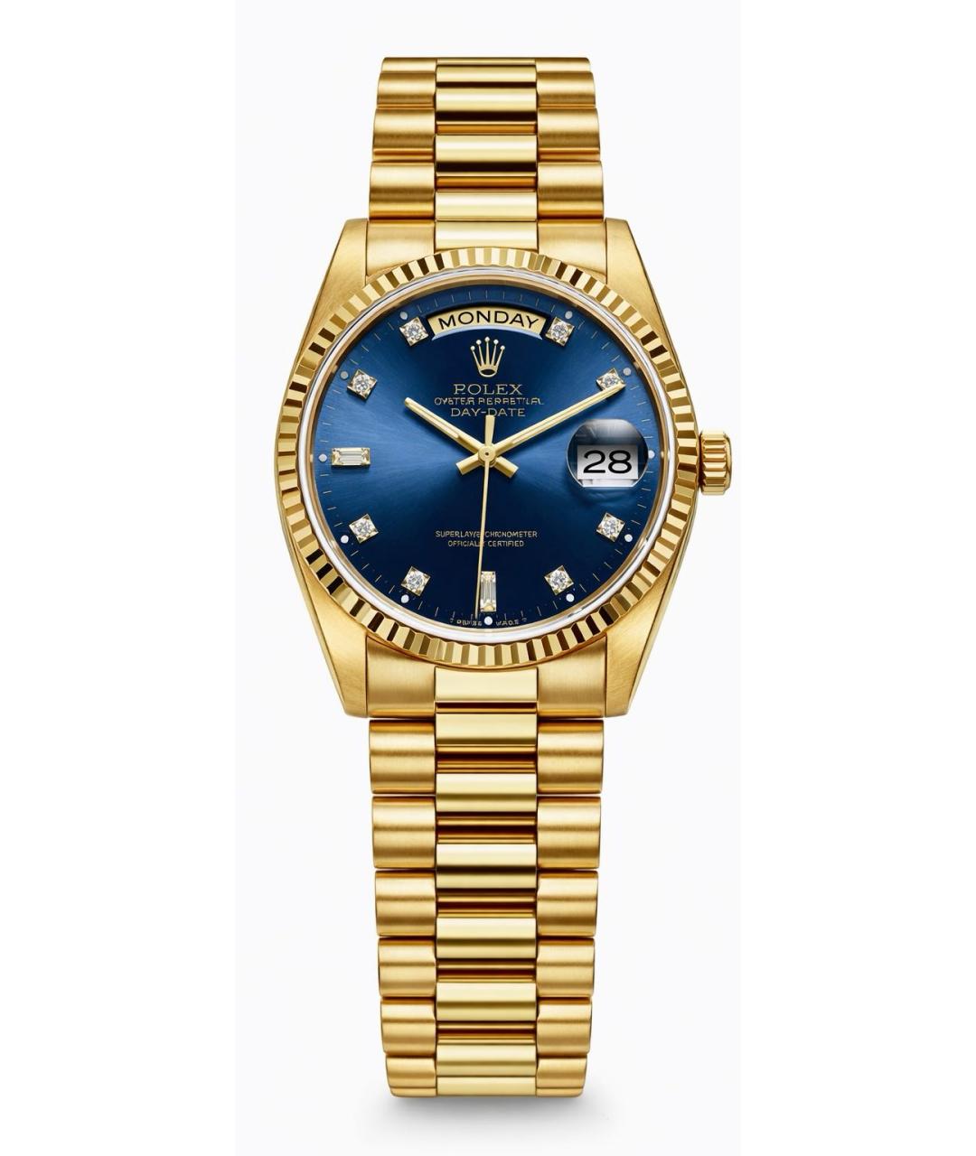 ROLEX Синие часы из желтого золота, фото 9