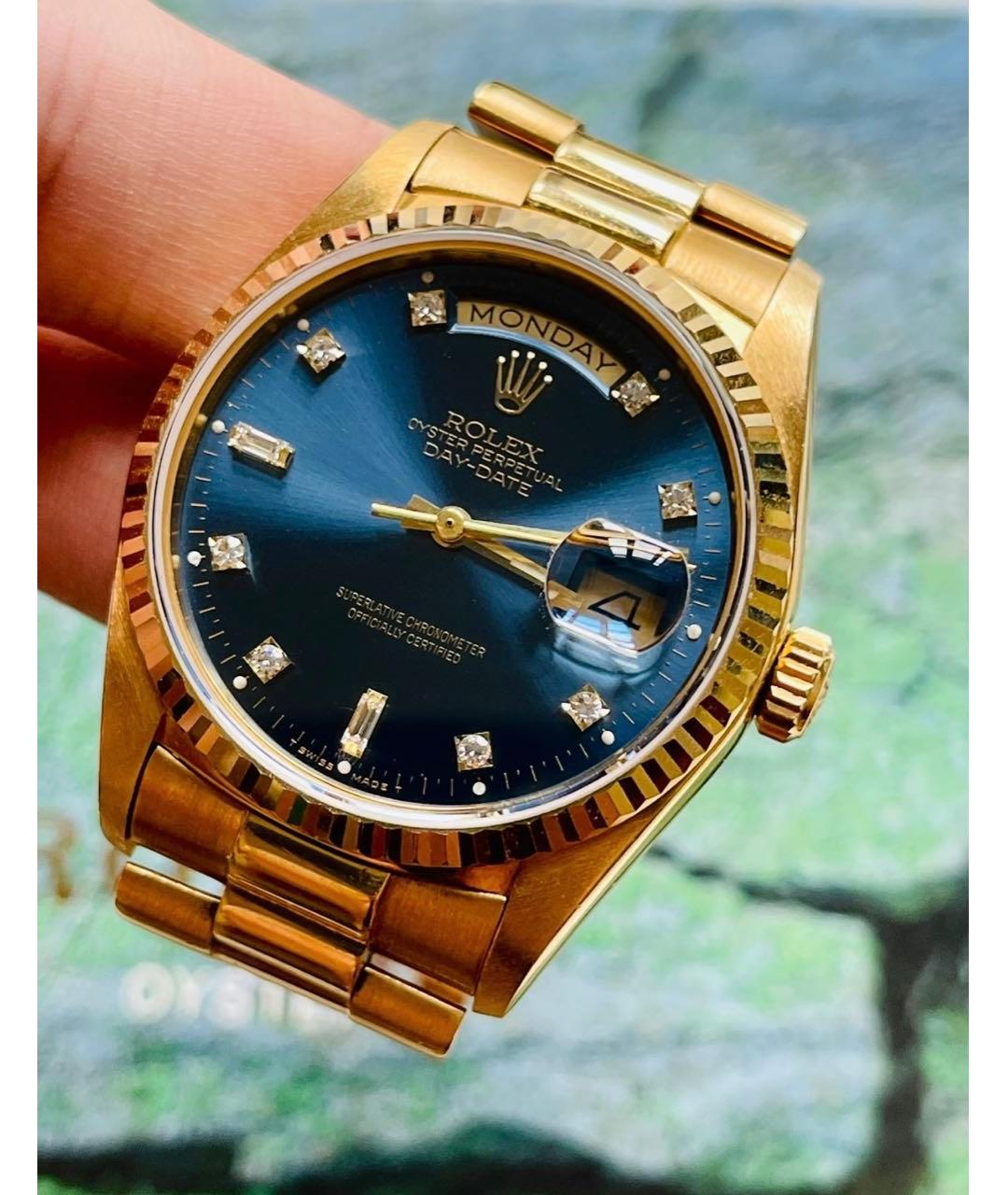 ROLEX Синие часы из желтого золота, фото 5