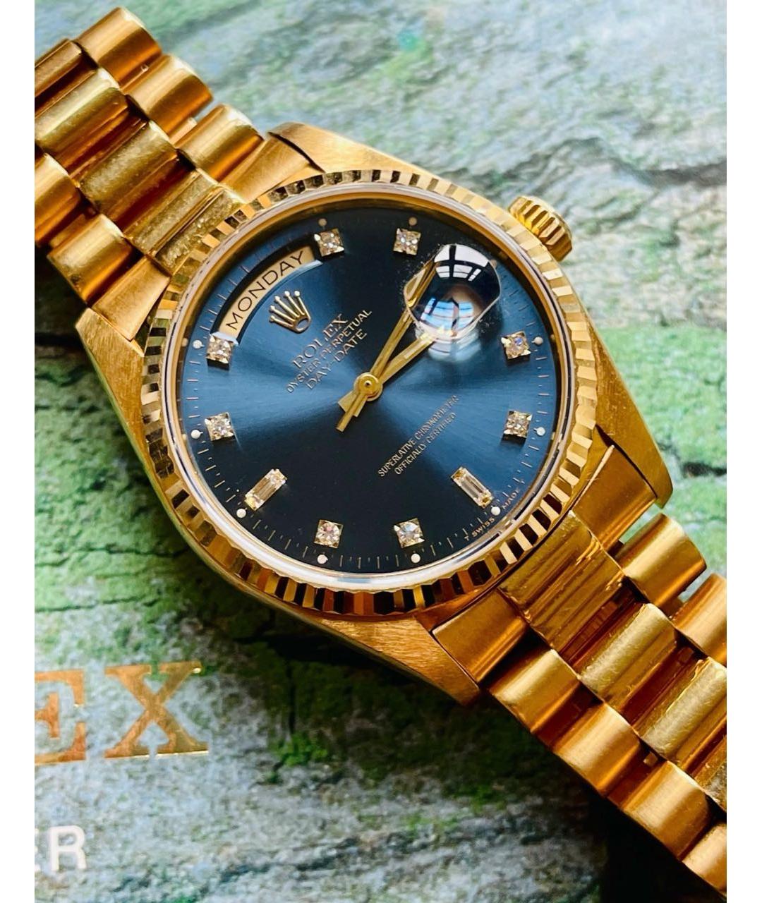 ROLEX Синие часы из желтого золота, фото 4