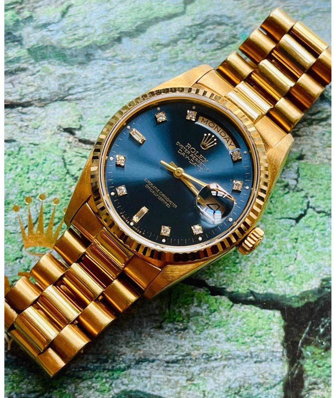 ROLEX Синие часы из желтого золота, фото 3