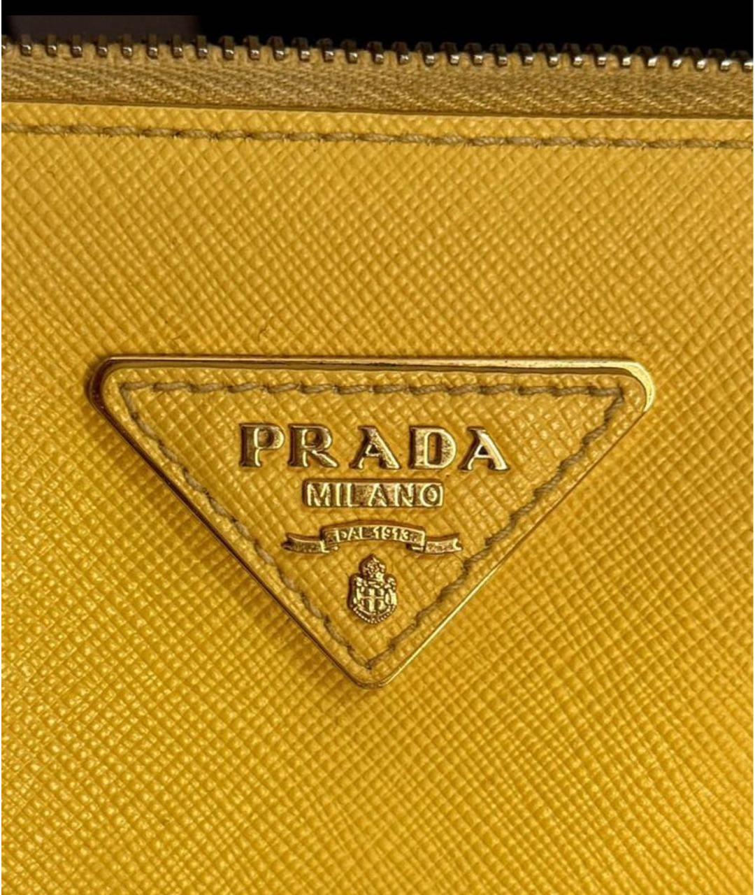 PRADA Желтая кожаная сумка с короткими ручками, фото 6