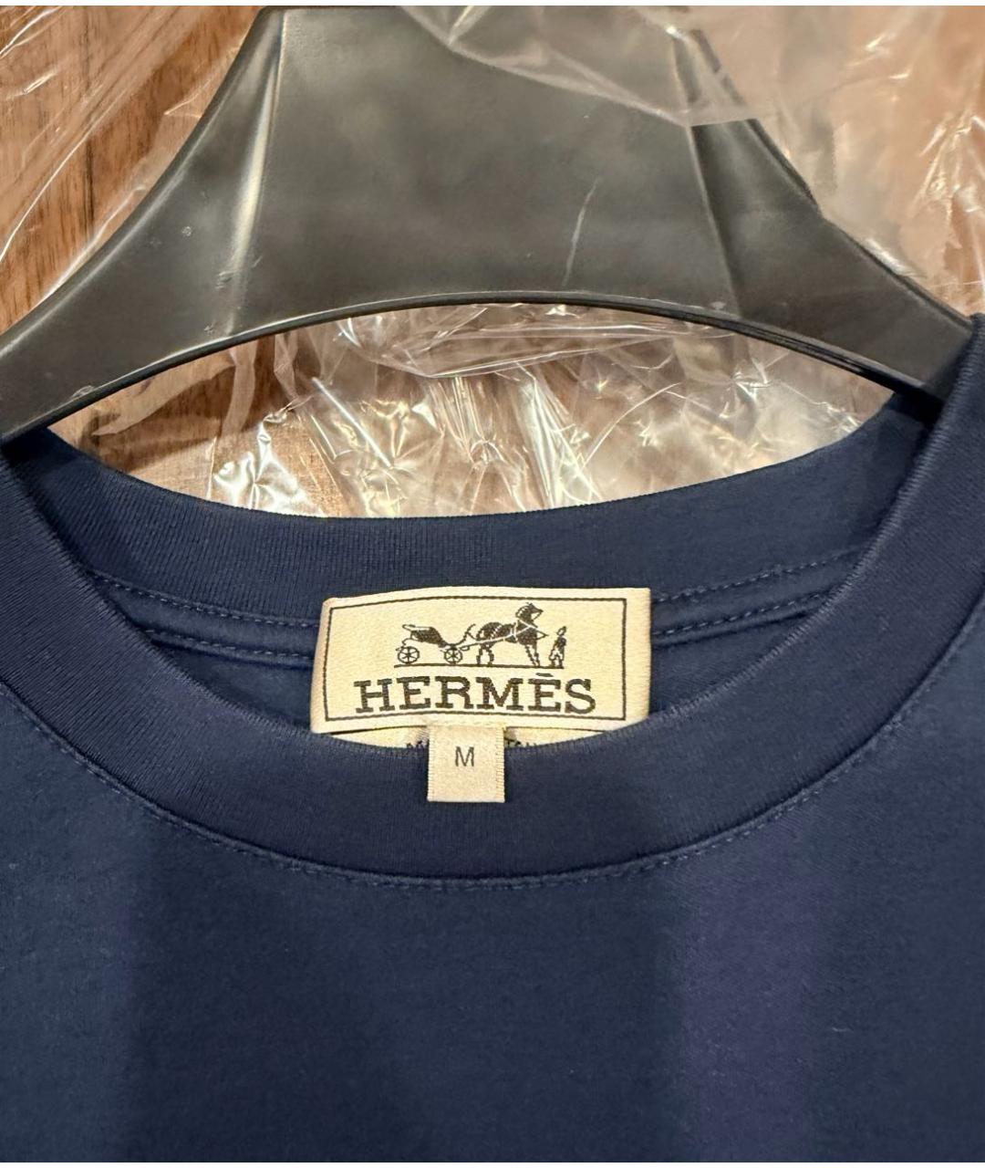 HERMES Темно-синяя хлопковая футболка, фото 2