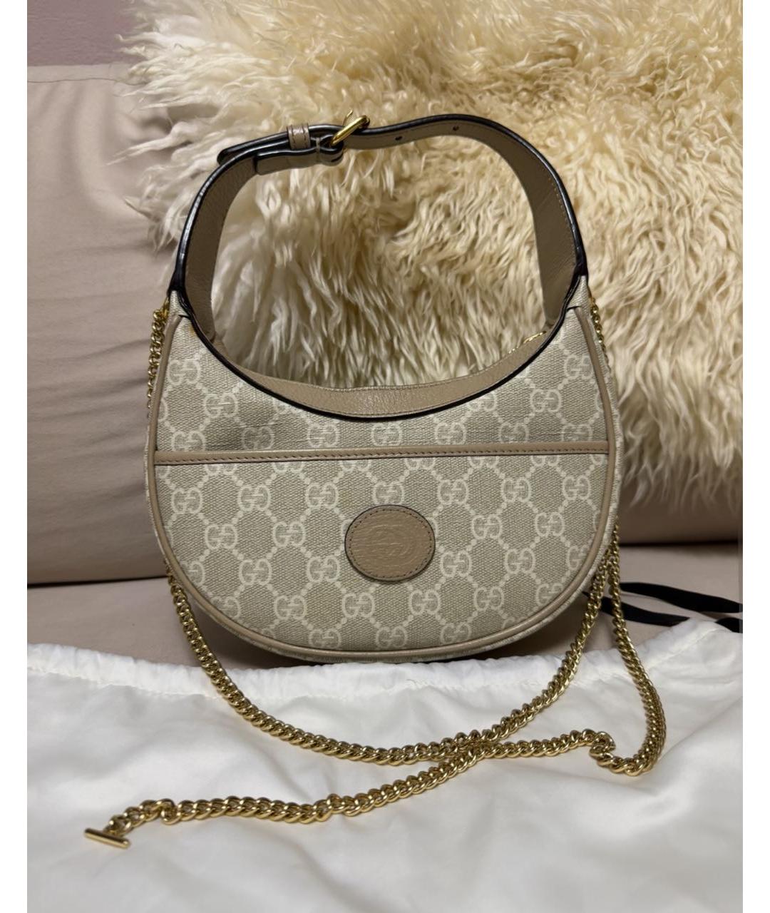 GUCCI Бежевая кожаная сумка с короткими ручками, фото 3