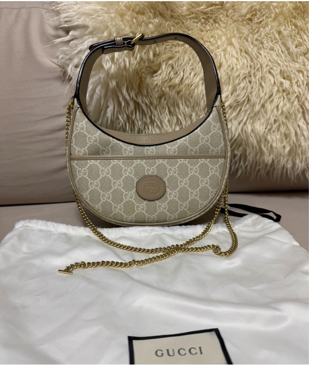 GUCCI Бежевая кожаная сумка с короткими ручками, фото 2