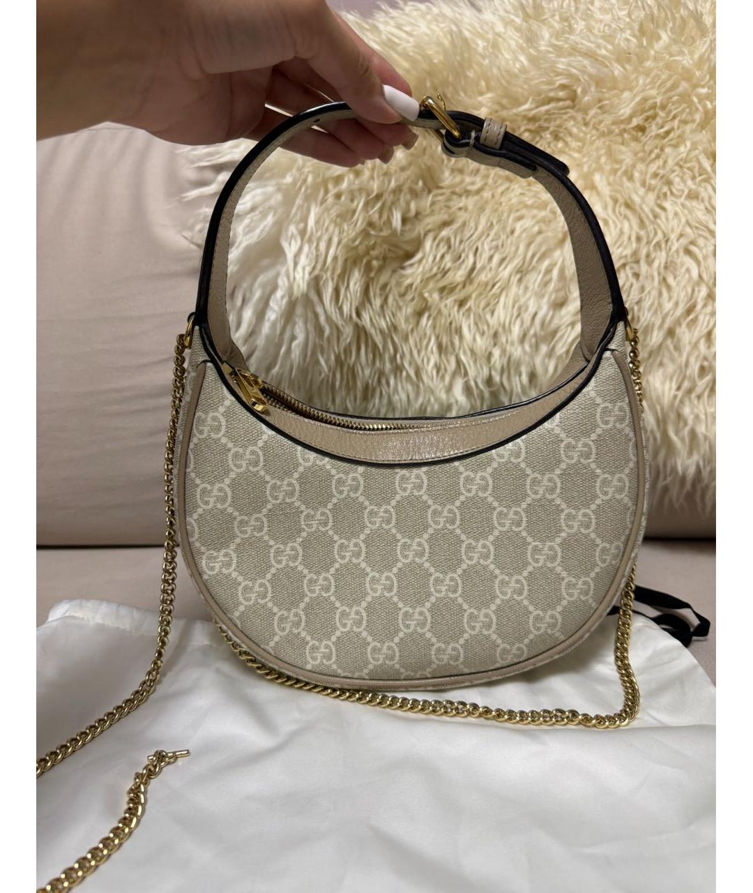 GUCCI Бежевая кожаная сумка с короткими ручками, фото 4