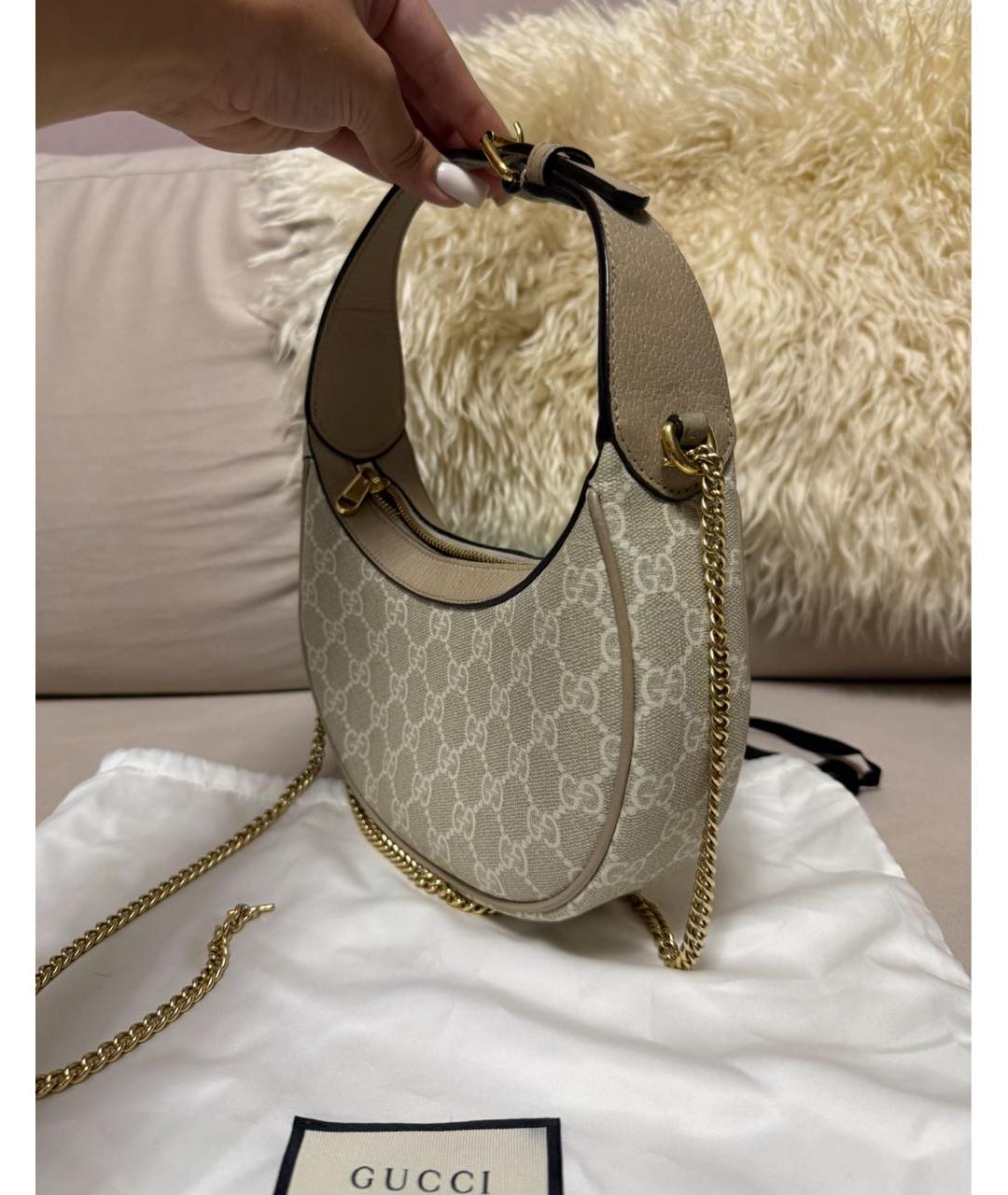 GUCCI Бежевая кожаная сумка с короткими ручками, фото 5