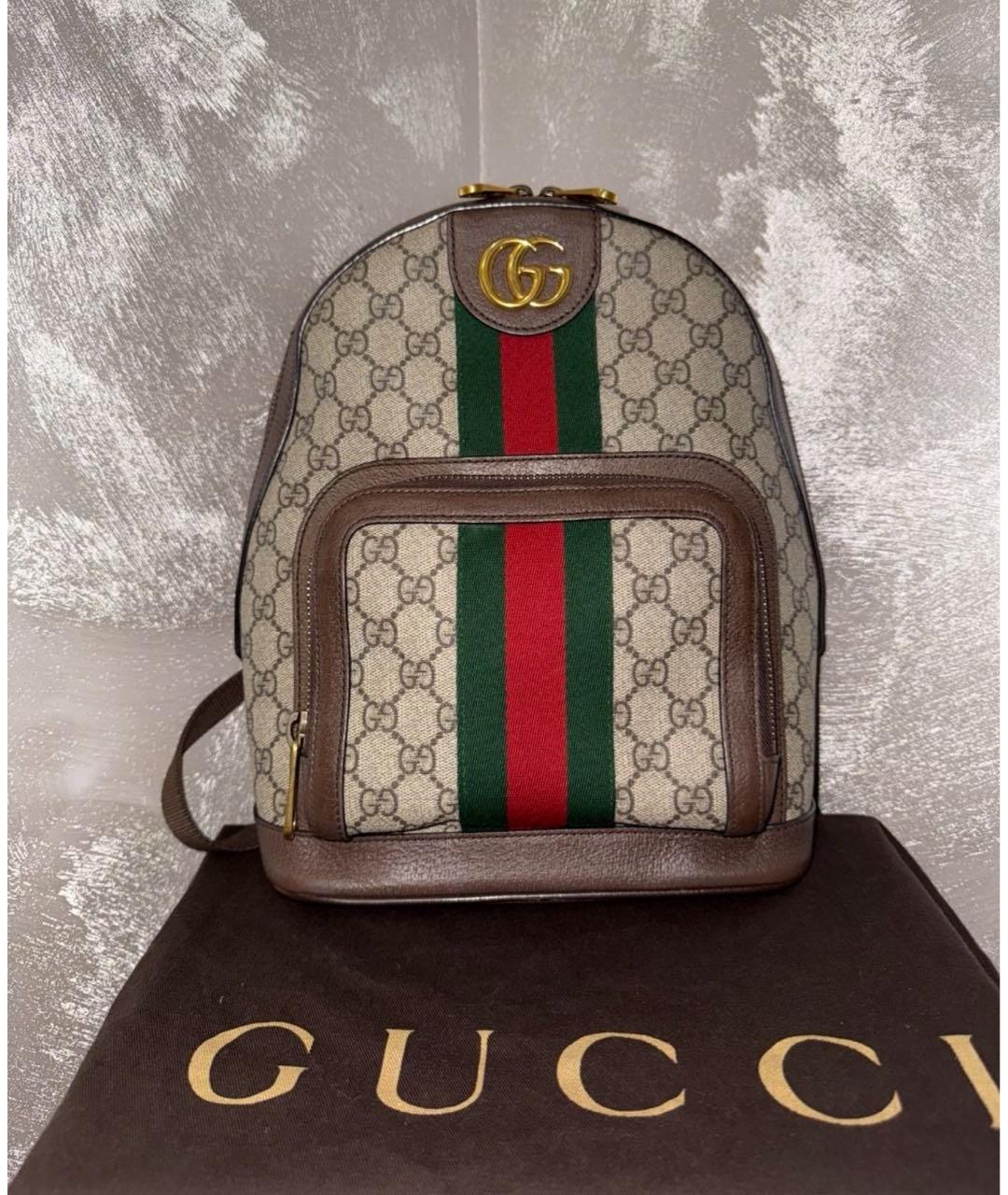 GUCCI Коричневый тканевый рюкзак, фото 2