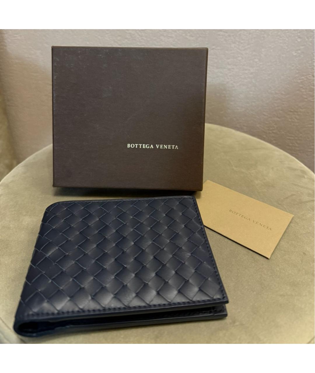 BOTTEGA VENETA Темно-синий кожаный кошелек, фото 2