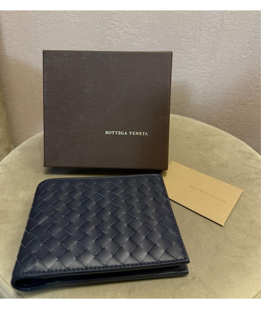 BOTTEGA VENETA Темно-синий кожаный кошелек, фото 2