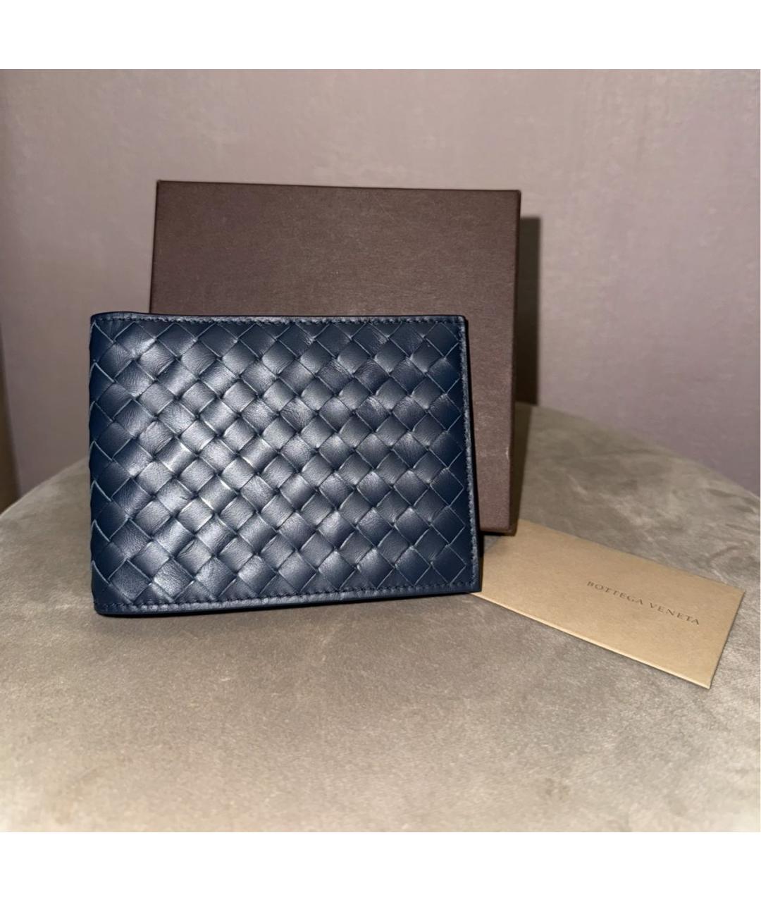 BOTTEGA VENETA Темно-синий кожаный кошелек, фото 4
