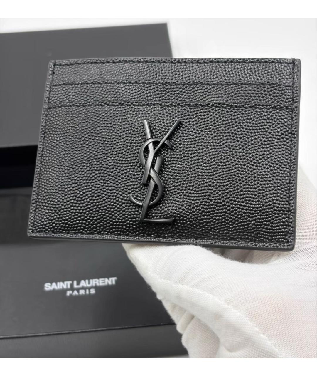 SAINT LAURENT Черный кожаный кардхолдер, фото 3