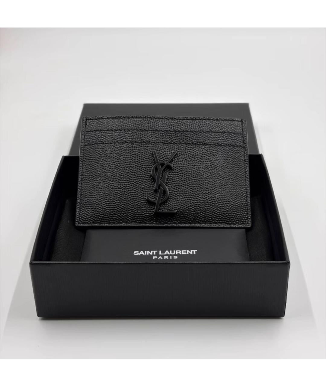 SAINT LAURENT Черный кожаный кардхолдер, фото 2
