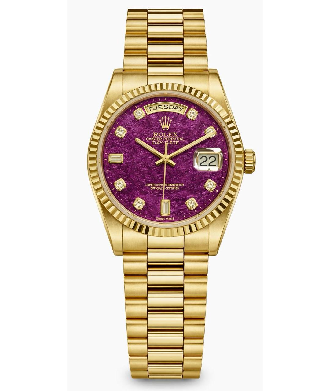 ROLEX Бордовые часы из желтого золота, фото 9