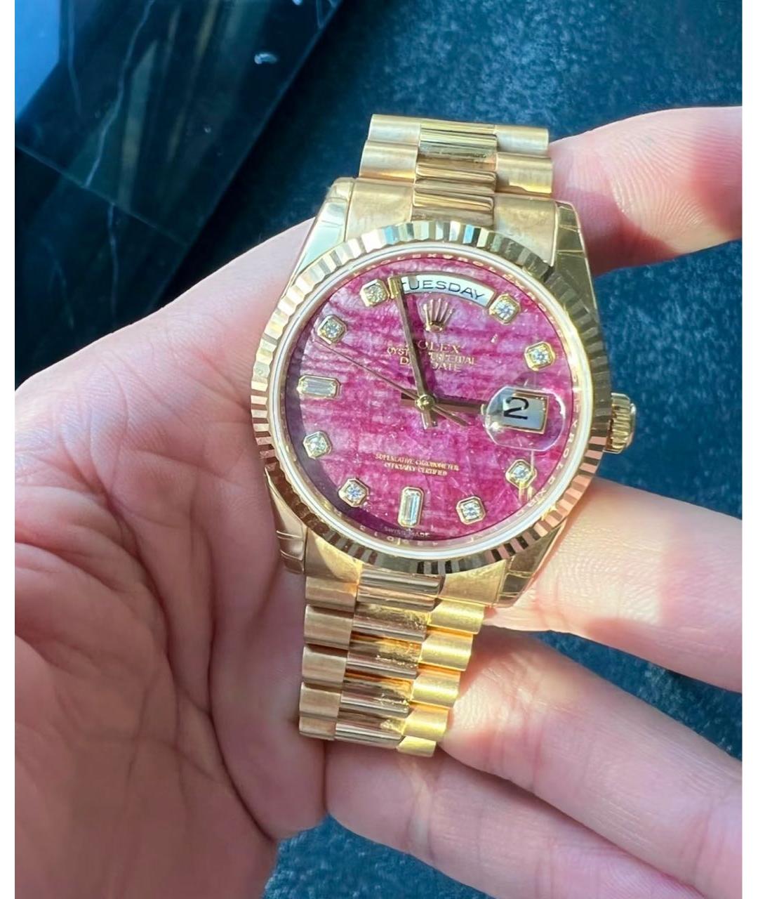ROLEX Бордовые часы из желтого золота, фото 5