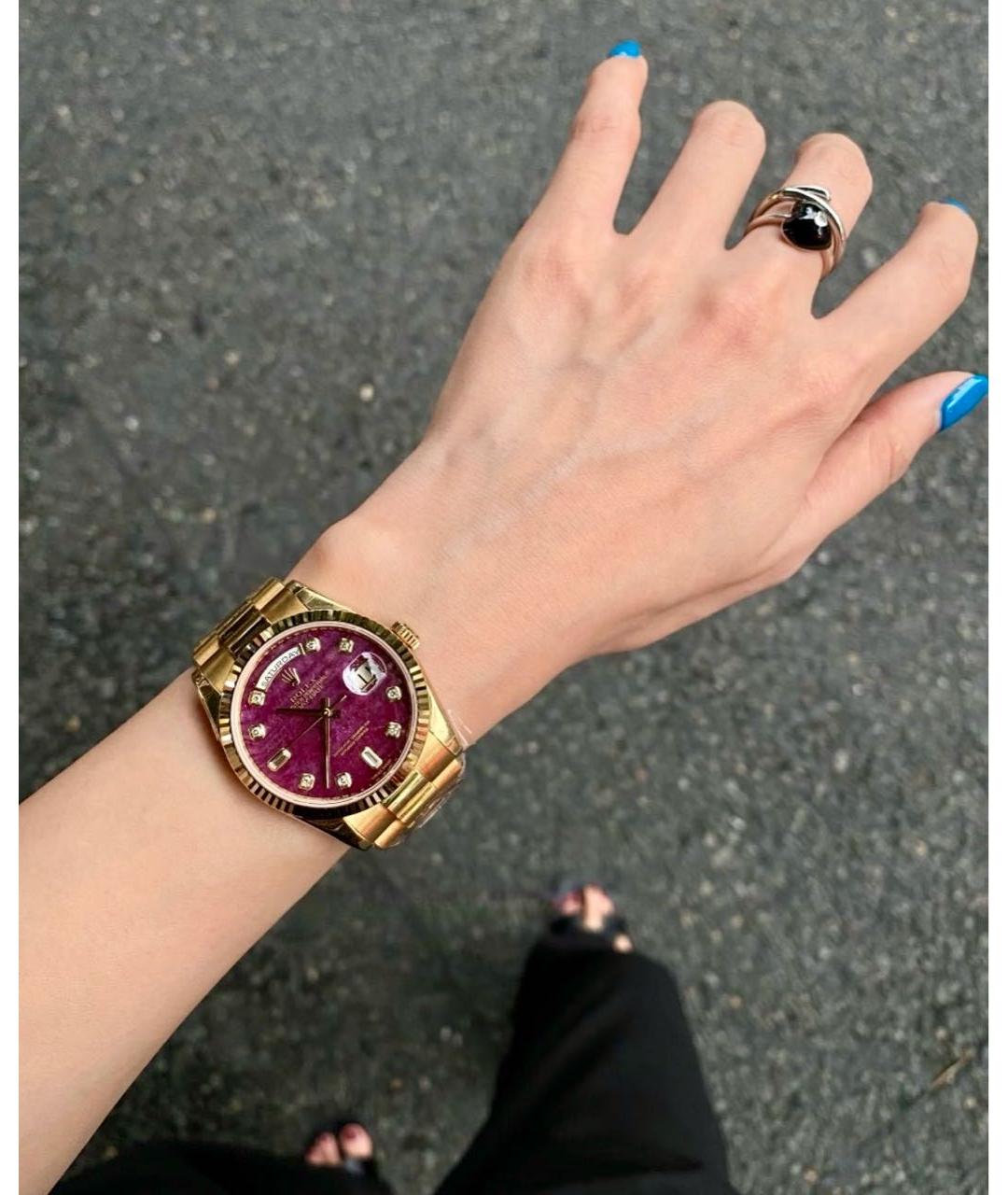 ROLEX Бордовые часы из желтого золота, фото 4