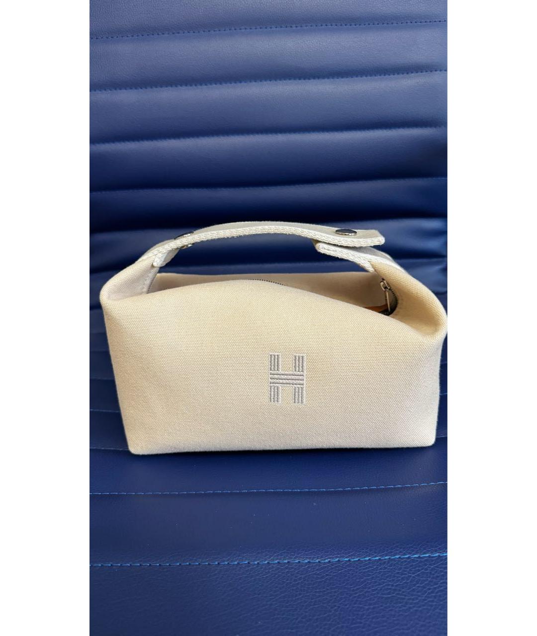 HERMES Бежевая тканевая косметичка, фото 6