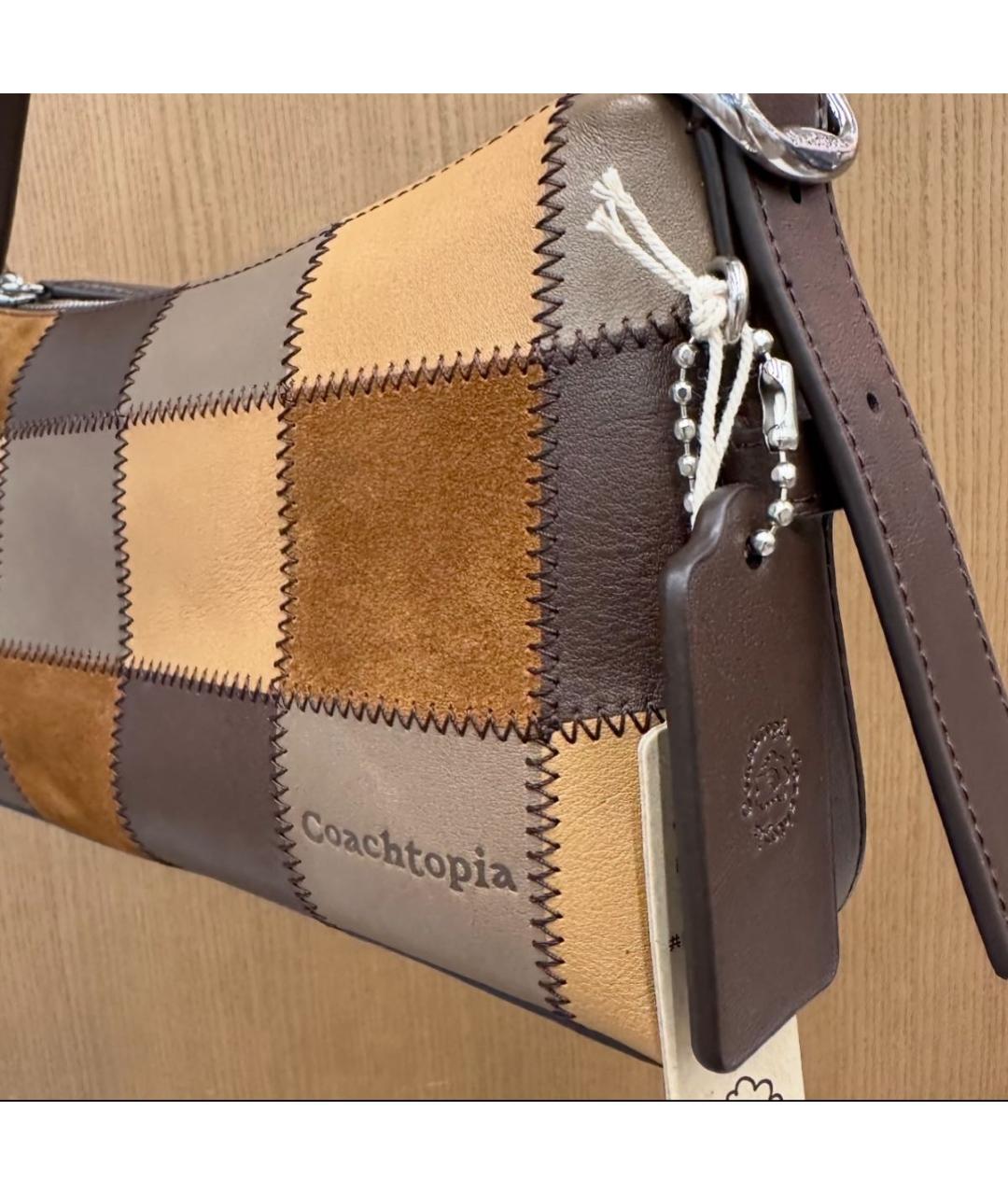 COACH Коричневая кожаная сумка с короткими ручками, фото 8