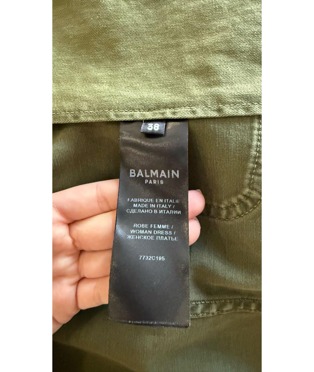 BALMAIN Хаки хлопко-эластановое платье, фото 4