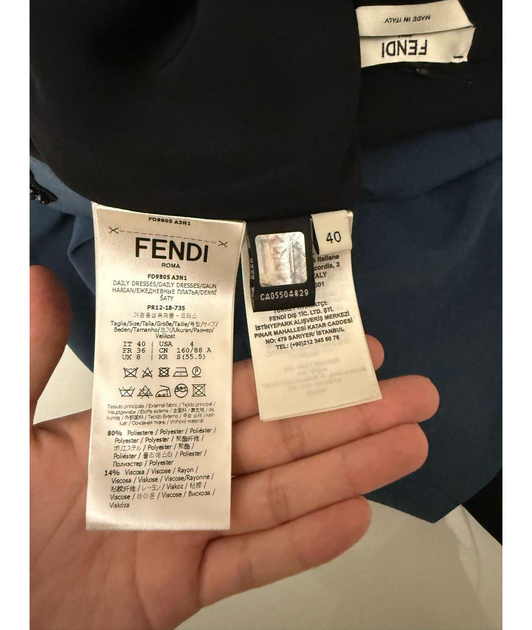 FENDI Темно-синее полиэстеровое платье, фото 6