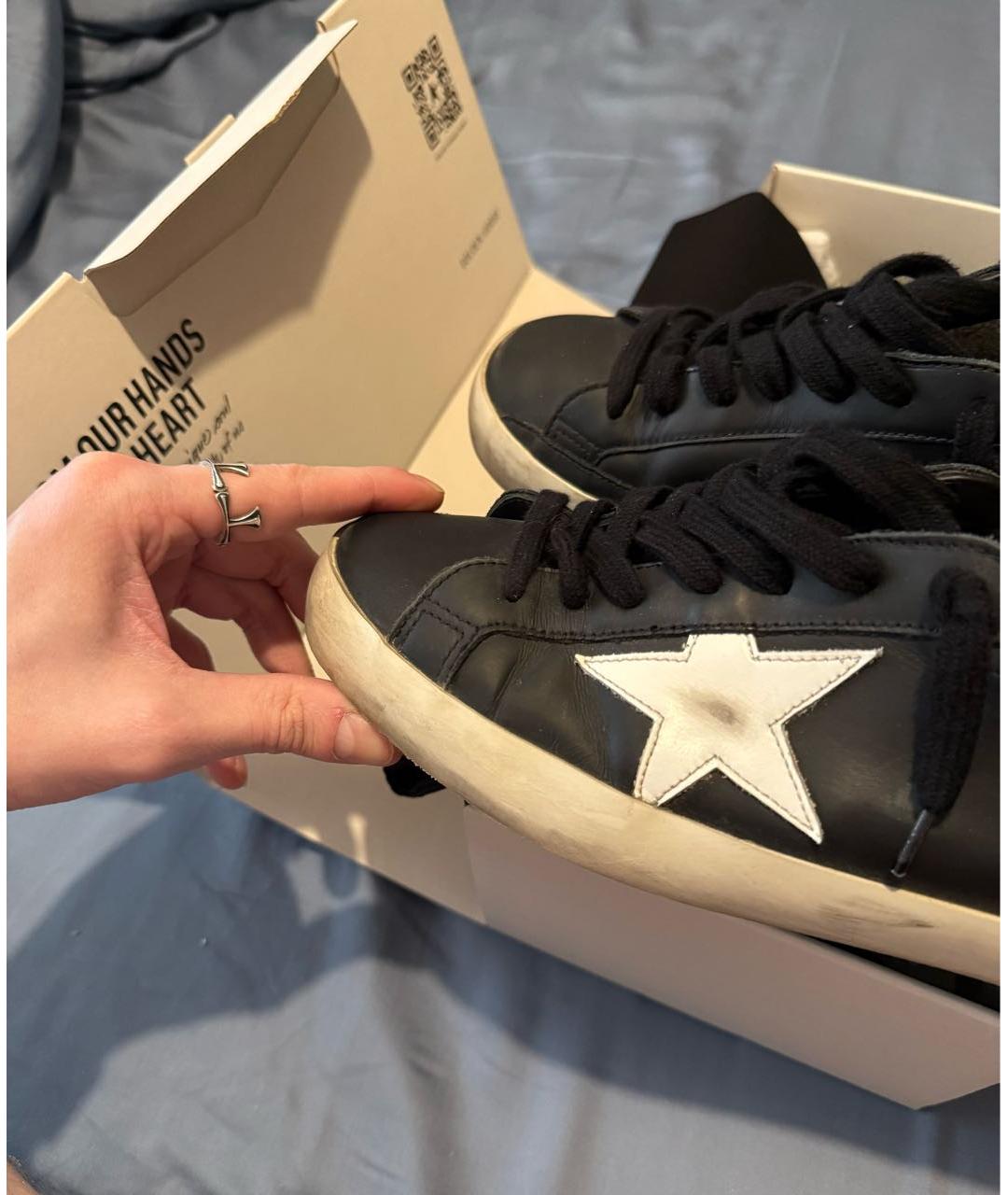 GOLDEN GOOSE DELUXE BRAND Черные кожаные низкие кроссовки / кеды, фото 5