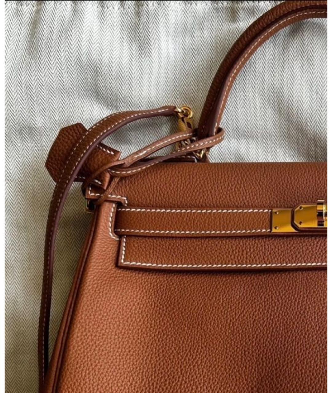 HERMES Оранжевая кожаная сумка тоут, фото 2