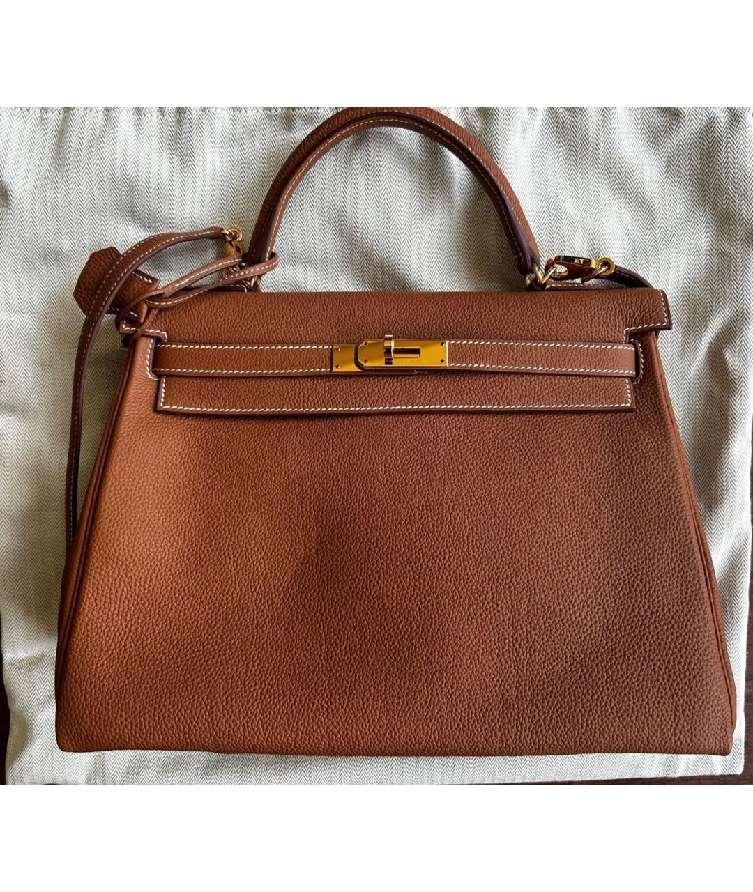HERMES Оранжевая кожаная сумка тоут, фото 6