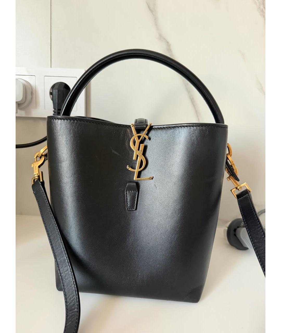 SAINT LAURENT Черная кожаная сумка с короткими ручками, фото 7