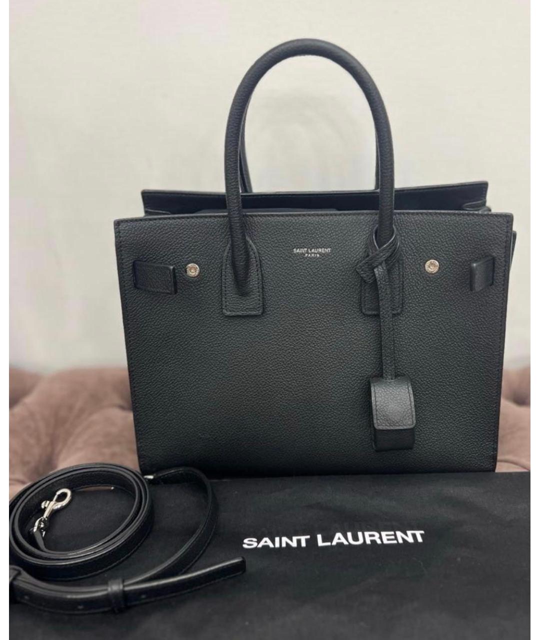 SAINT LAURENT Черная кожаная сумка тоут, фото 4