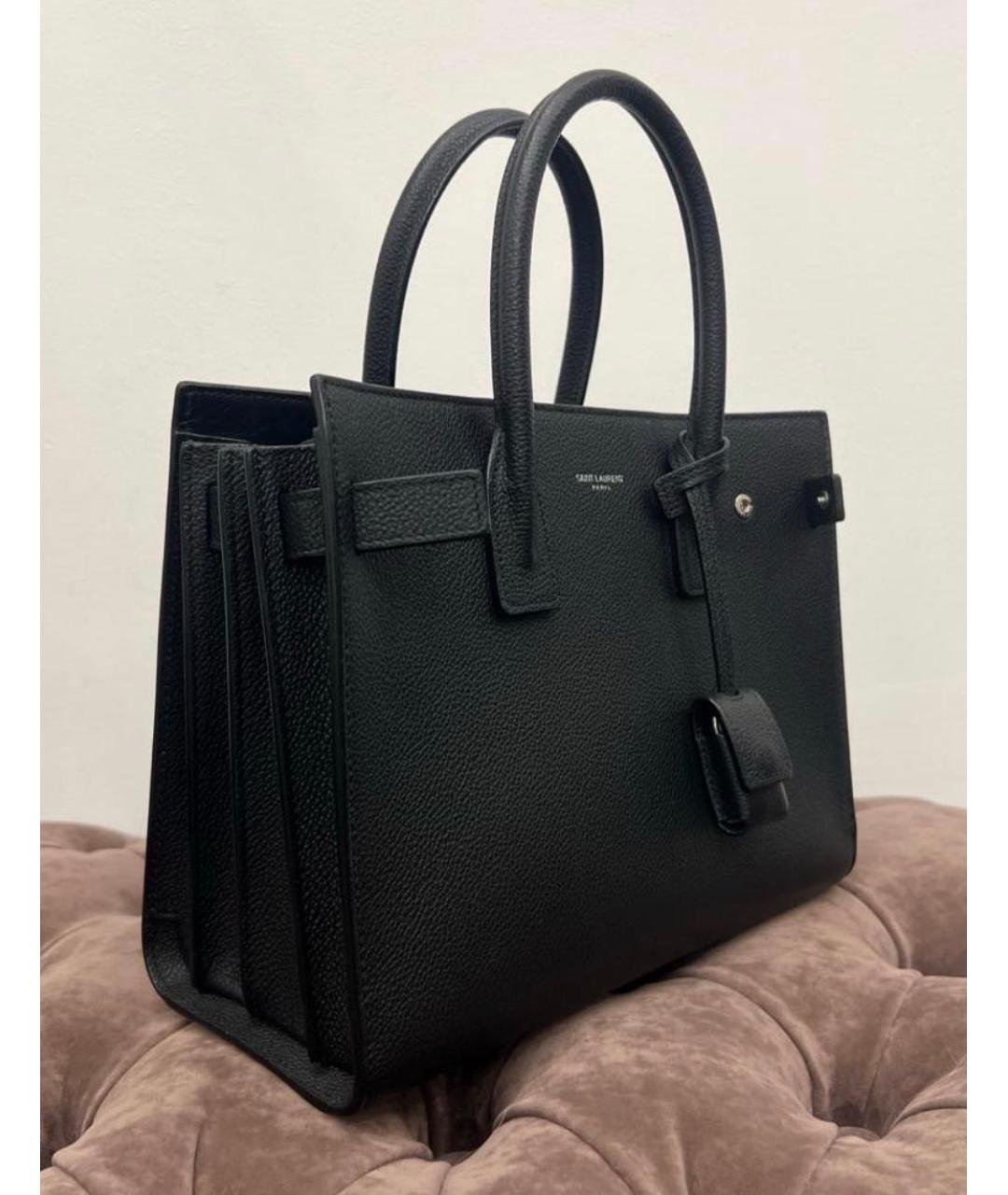 SAINT LAURENT Черная кожаная сумка тоут, фото 2