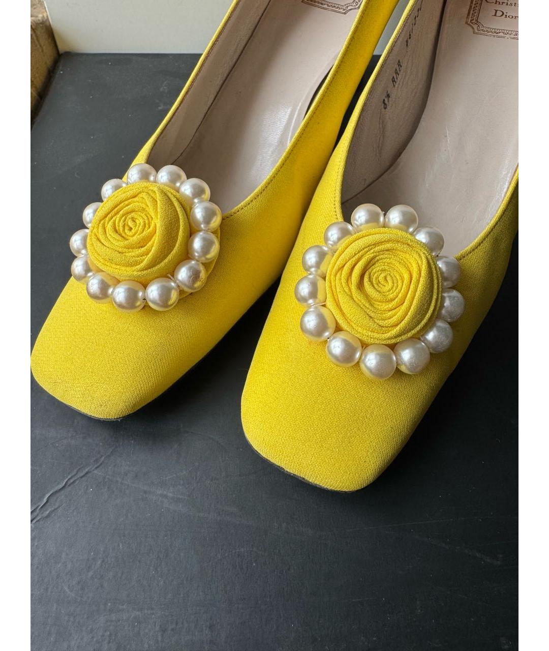CHRISTIAN DIOR Желтые текстильные туфли, фото 4