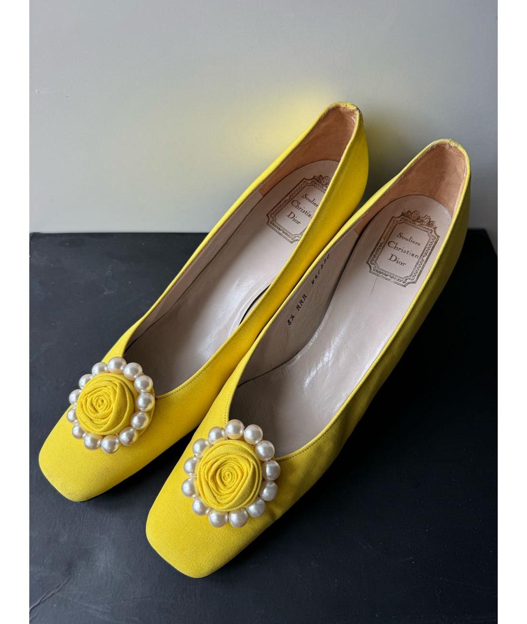 CHRISTIAN DIOR Желтые текстильные туфли, фото 2