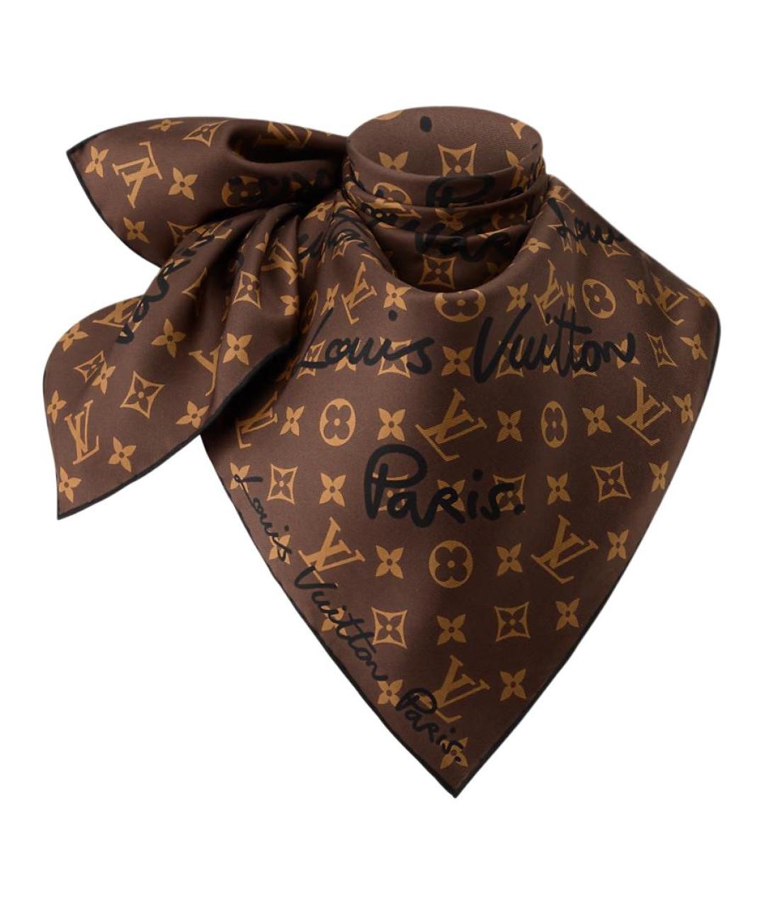 LOUIS VUITTON Черный шелковый шарф, фото 1