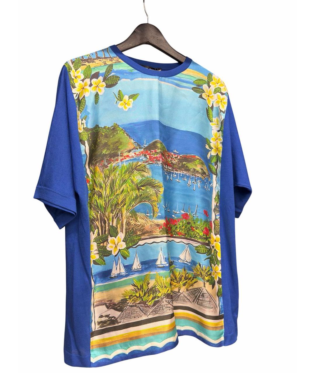 DOLCE&GABBANA Синяя шелковая футболка, фото 8