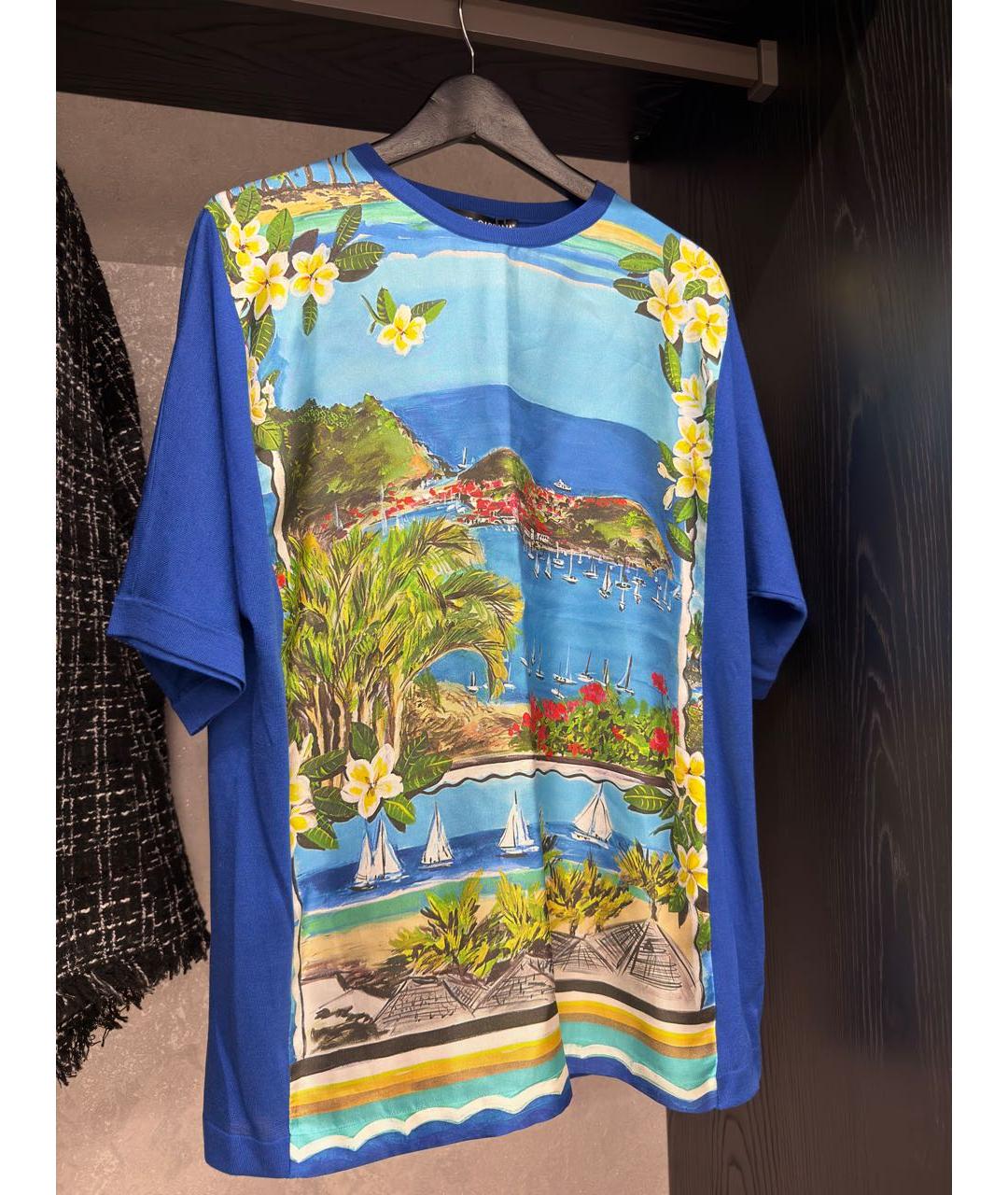 DOLCE&GABBANA Синяя шелковая футболка, фото 5