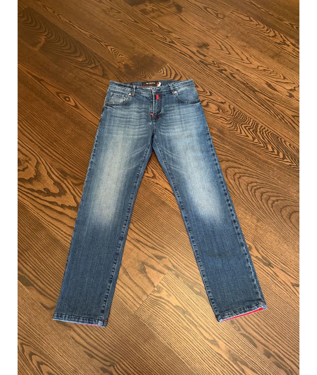KITON Синие хлопко-эластановые прямые джинсы, фото 7