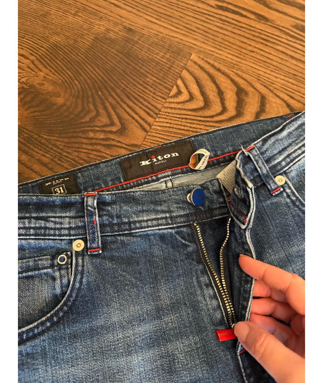 KITON Синие хлопко-эластановые прямые джинсы, фото 4