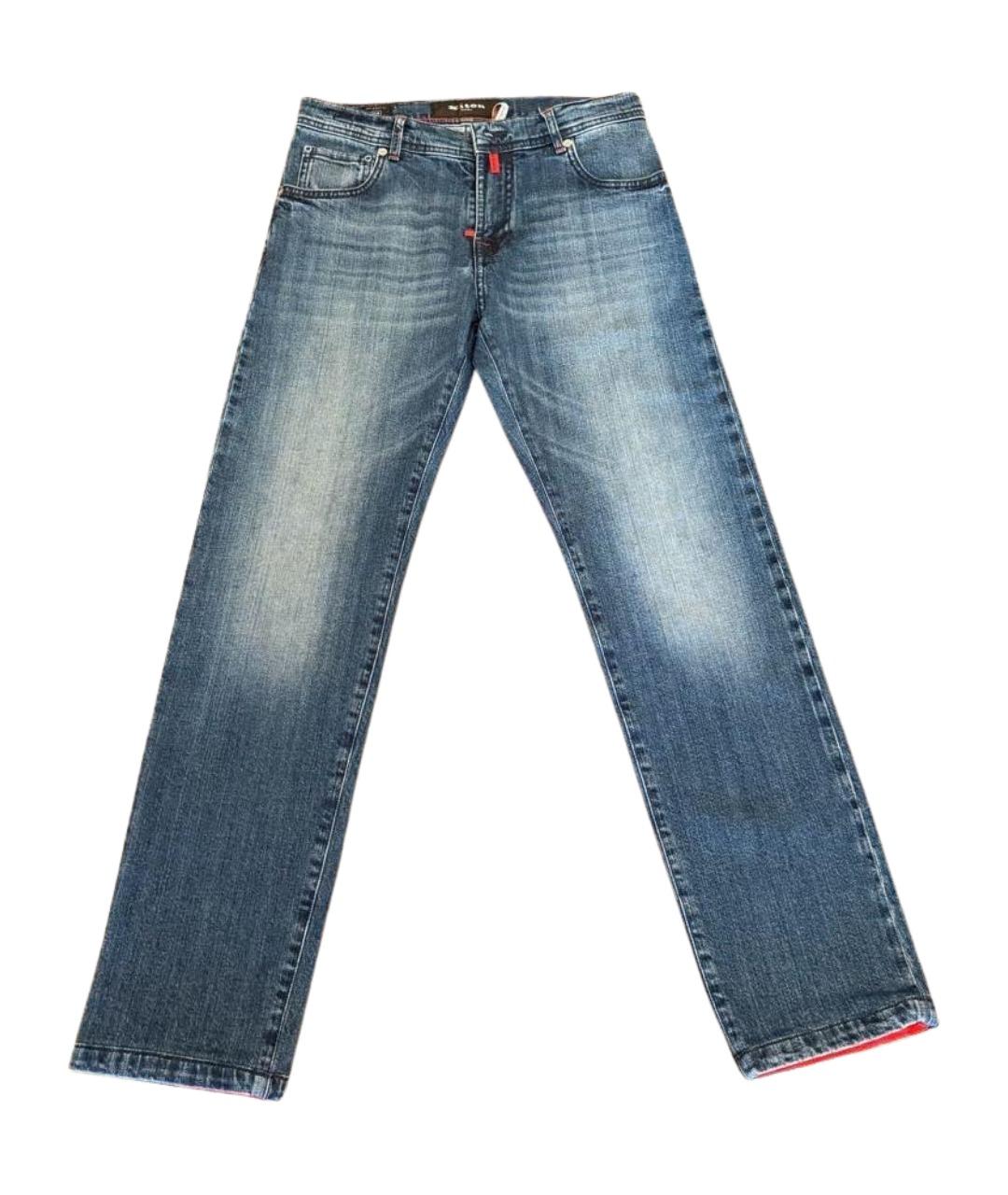 KITON Синие хлопко-эластановые прямые джинсы, фото 1