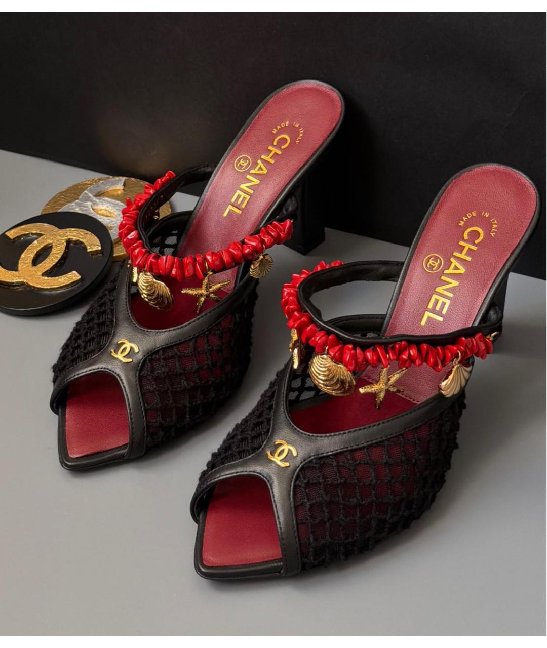 CHANEL Черные текстильные мюли, фото 3