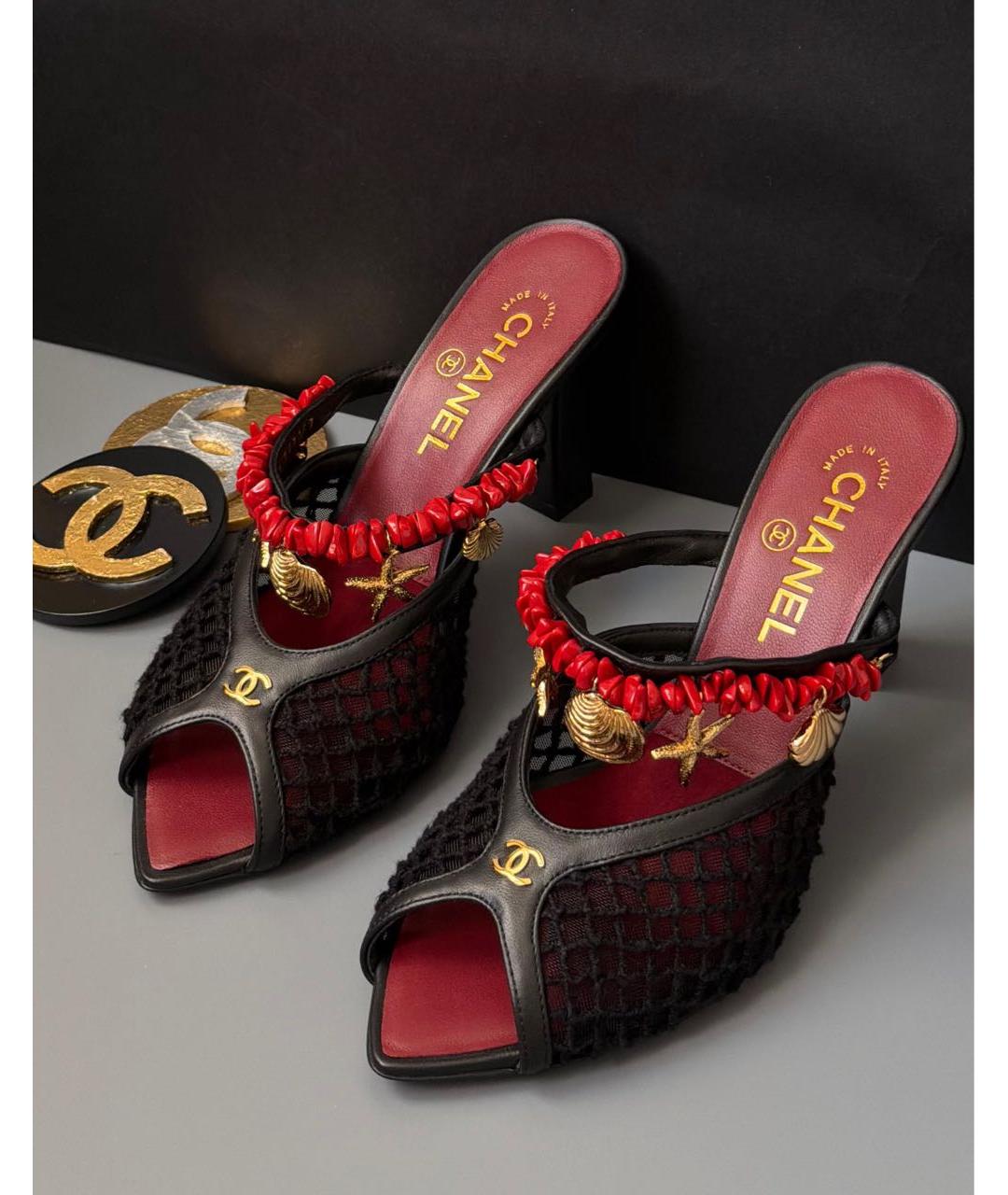 CHANEL Черные текстильные мюли, фото 2
