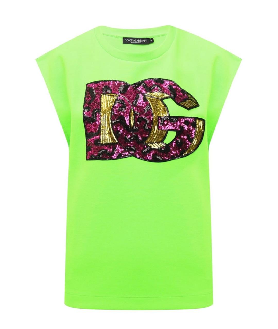DOLCE&GABBANA Зеленая полиэстеровая футболка, фото 1