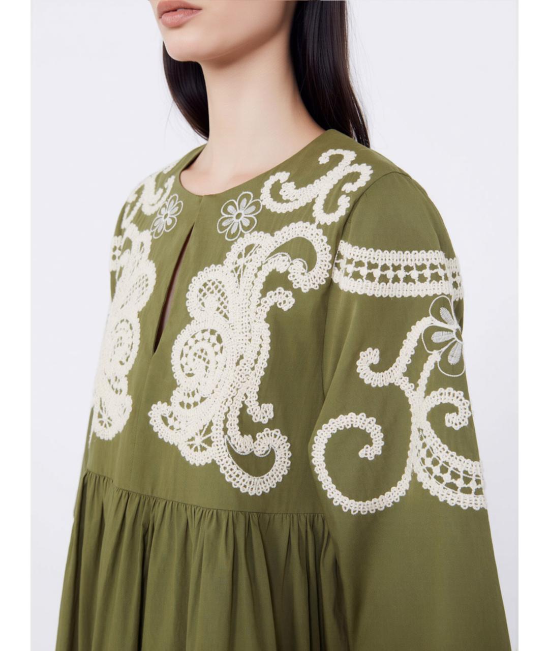 WEEKEND MAX MARA Зеленое хлопковое повседневное платье, фото 4