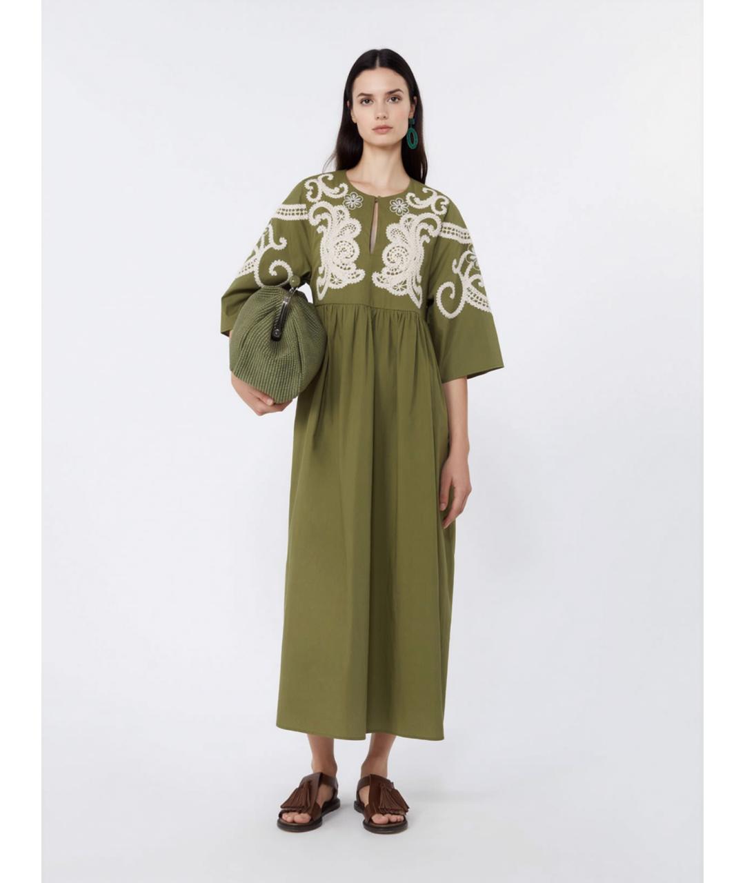 WEEKEND MAX MARA Зеленое хлопковое повседневное платье, фото 2
