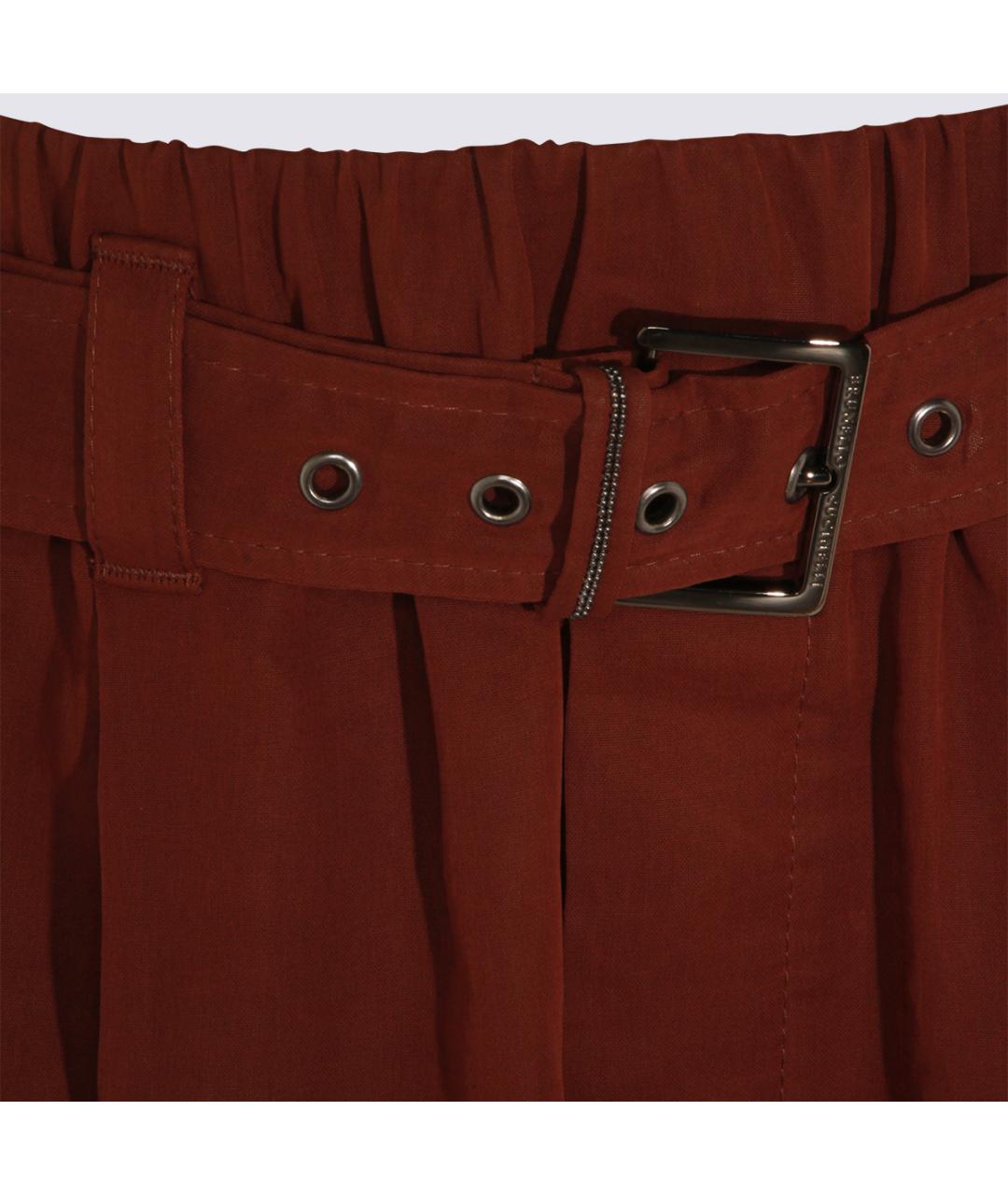 BRUNELLO CUCINELLI Бордовые хлопковые прямые брюки, фото 3