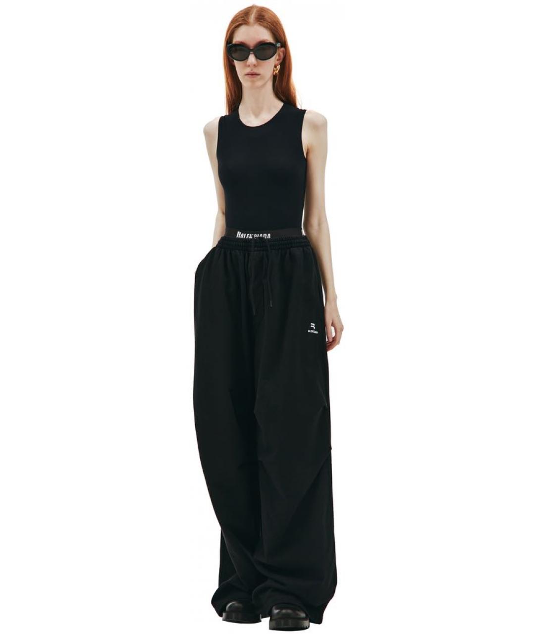 BALENCIAGA Черные хлопко-эластановые брюки широкие, фото 3