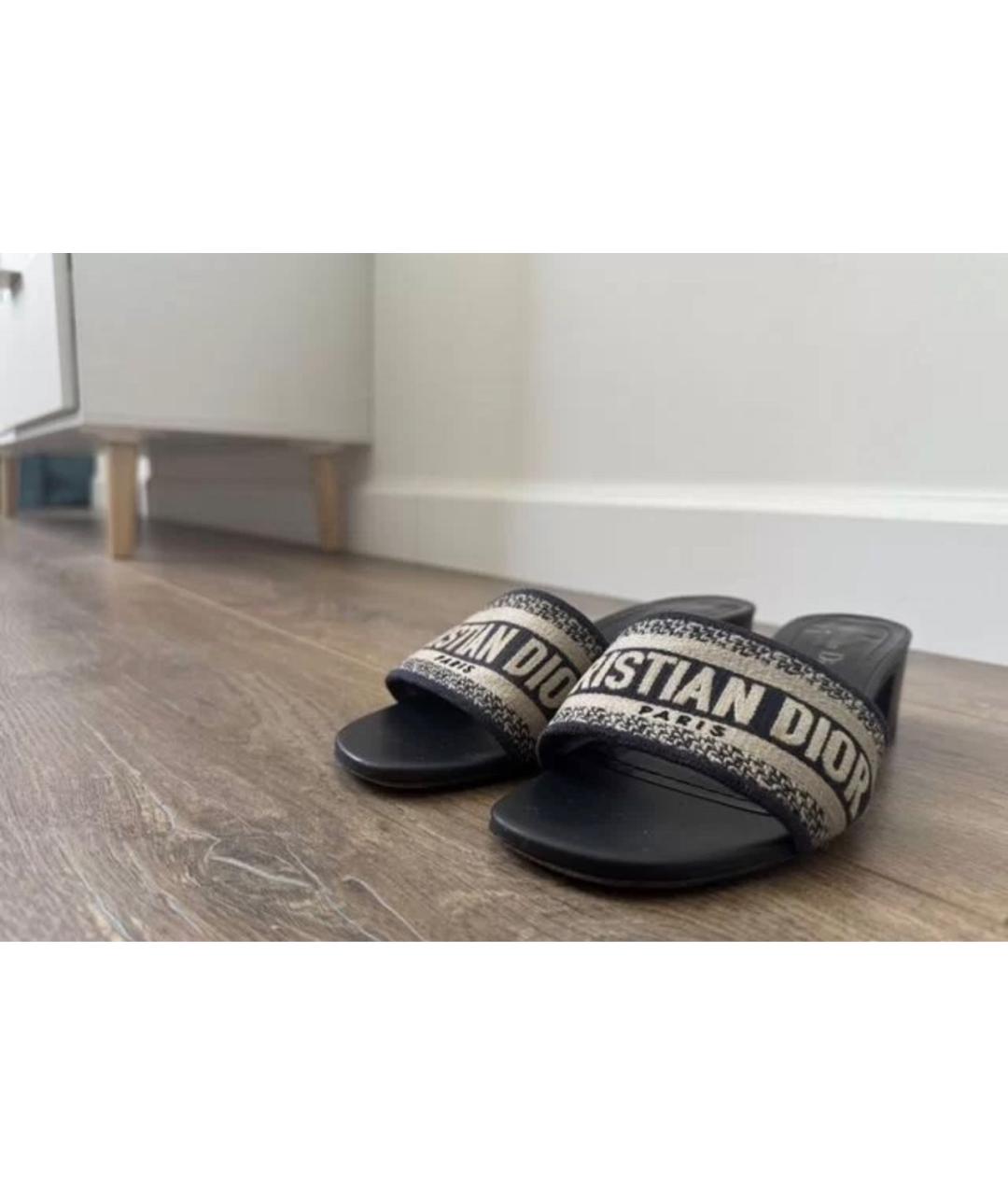 CHRISTIAN DIOR Темно-синие текстильные мюли, фото 4